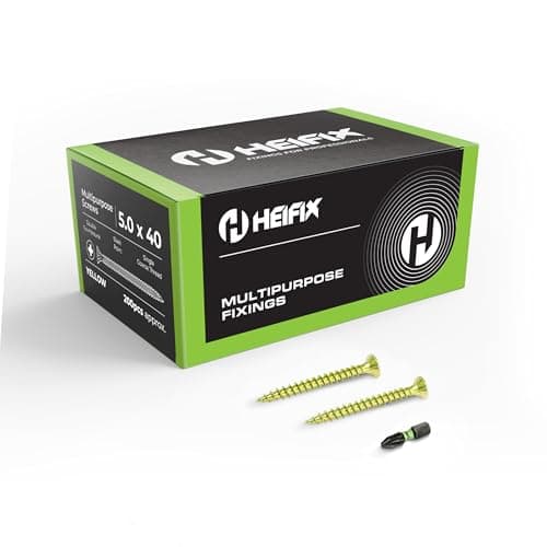 Image of Heifix Multi-Purpose Wood Screws - FREE Screw Bit Included (QTY 200, 5mm x 40mm) Pozi Double Countersunk