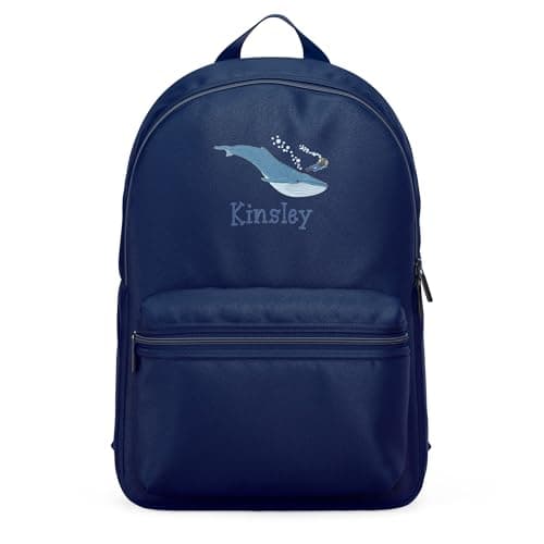 Image of Purple Print House Personalised Embroidered Whale Mini Backpack For Boys Custom Name Back To School Nursery Toddler Bag, One Size, Navy