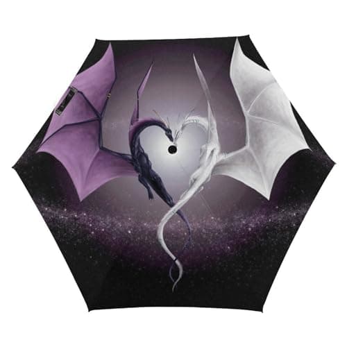 Image of LEDFCVSU Folding Umbrella, Purple And Wirte Dragons Umbrella,5 Fold Travel Umbrella for Windproof, Rainproof