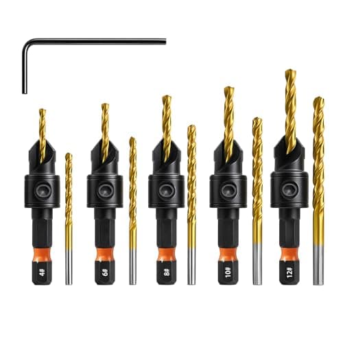 Image of Saipor 11-Piece Countersink Drill Bit Set, HSS Counter Sink Drill Bit Set for Wood, Depth Adjustable, Sizes #4, #6, #8, #10, #12