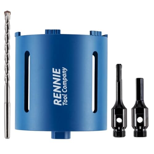 Image of Rennie Tool Company 152mm x 150mm Long Diamond Core Drill Bit Set Includes SDS Adapter, Hex Shank Adapter & Centre Bit. To Be Used In Concrete Masonry Brick Block Stone Granite Accessories