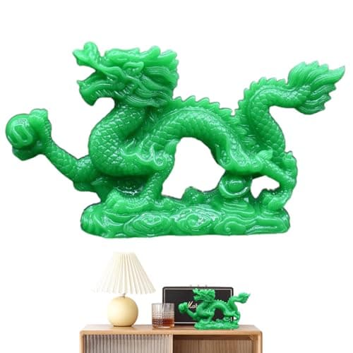 Image of Monozoz Chinese Dragon Statue Resin Dragon Figurines Home Feng Shui Dragon Statues Year Dragon Sculptures Beautiful Green Dragon Sculptures