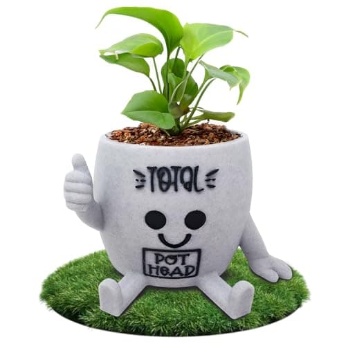 Image of Funny Face Indoor Head Planter Pot, Unique Small Succulent Flower Pot, Cute Cactus Planter, Indoor Home Decor, Office Desk Plant Pot, Novelty Gardening Gift Set (Total Pot Head, Thumbs Up)
