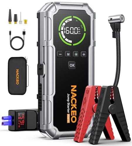 Image of 8000A Jump Starter Power Pack with 160PSI Air Compressor, 12V Car Battery Booster Jump Starter (All Gas/10L Diesel), Car Jump Starter with Jumper Cables, Force Start, LED Light, Power Bank
