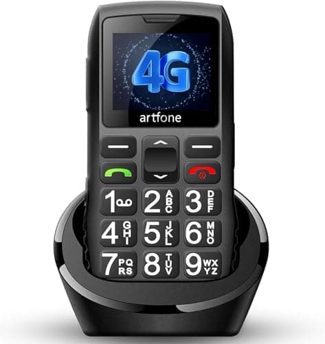 Image of artfone C1+4G Black - Big Button Mobile Phone for Elderly丨USB-C, Charging Dock丨1800mAh Battery丨Easy to Use Basic Elderly Phone丨SIM Free Unlocked Senior Mobile Phone丨SOS Button丨FM Radio丨Time Reporting