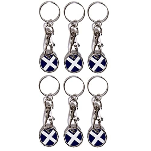 Image of Craft 4 You Pack of 6 x Shopping Trolley Token UK Keyring £1 Coin Shape Pound Tokens Key Ring for Supermarkets Locker Gym (6 x Scotland)