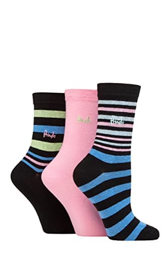 Image of Pringle of Scotland Ladies Patterned Cotton and Recycled Polyester Socks Pack of 3 Stripes Black 4-8