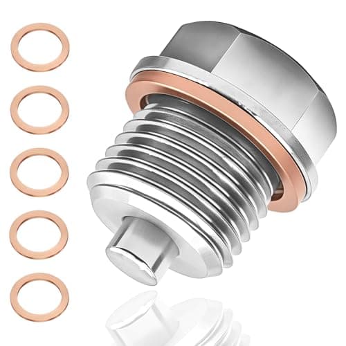Image of Magnetic Oil Drain Plug, Stainless Steel Sump Drain Nut Bolt, Magnetic Oil Drain Plug with 5 Copper Crush Washer,Oil Drain Plug Universal for Most Cars Motorcycle (M16x1.5)
