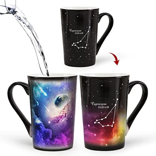 Image of Mugkiss Capricorn Heat Color Changing Constellation Cup 12oz, Horoscope Coffee Mug, Ceramic Mugs, Unique Holiday Birthday Gift for him and her, December January Magic Presents