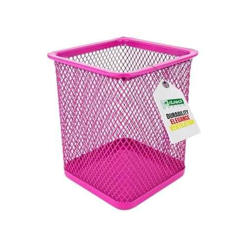 Image of D.RECT Metal square pen holder, pen holder, cube made of wire metal, mesh multifunctional cup for ballpoint pen, pink, 110849