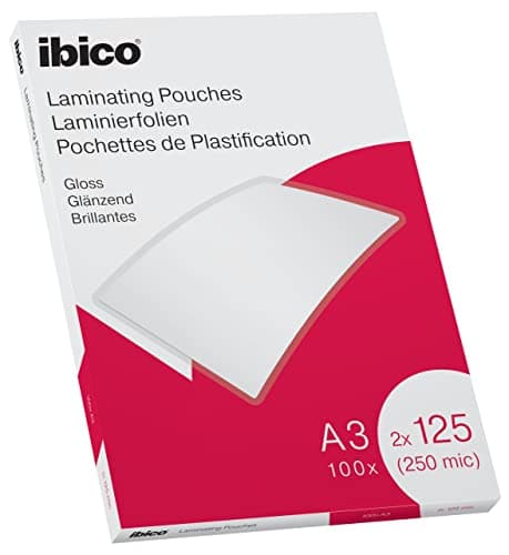 Image of Ibico A3 Laminating Pouches, 250 Micron (2x125), High Document Protection & Durability, Pack of 100, Gloss Finish, Crystal Clear, 627321
