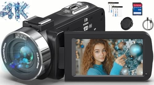 Image of Video Camera Camcorder HD 4K 80MP with IR Night Vision, 18X Digital Zoom Webcam Video Recorder, 3.0 Inch 270 Degree Rotation IPS Screen Vlogging Camera for YouTube with Two Batteries, and 32GB SD Card