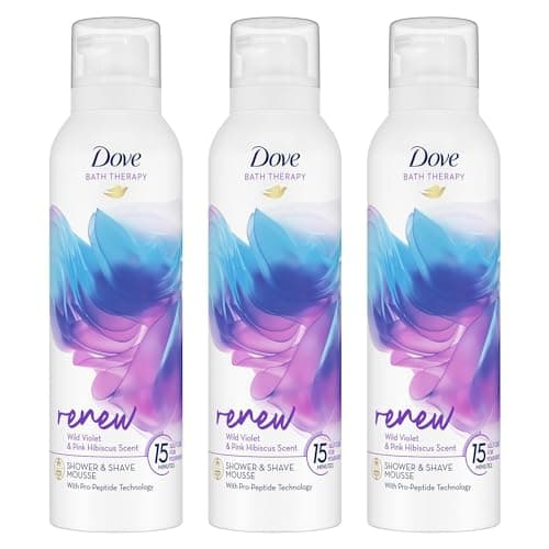 Image of Dove Bath Therapy Renew Shower and Shave Mousse with Wild Violet and Pink Hibiscus Scent Vegan, Cruelty-Free Creamy Texture Body Wash Make Your Skin Soft and Re-energised 200ml, 3 Pack