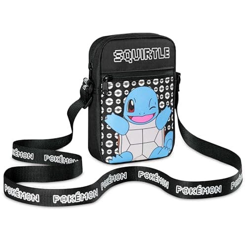 Image of Pokemon Shoulder Bag Cross Body Bag for Kids - Adjustable Strap Kids Pikachu Small Travel Bag - Gamer Gifts (Black Squirtle)