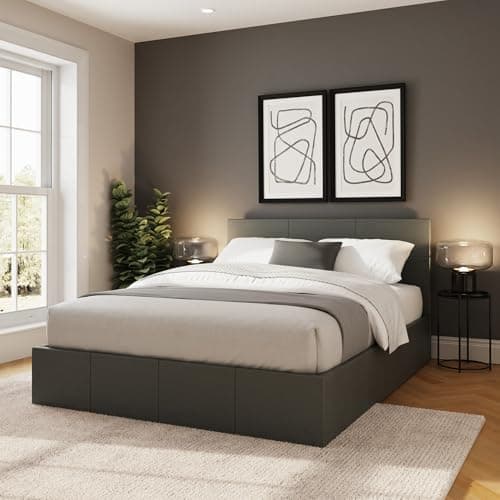 Image of GFW Classic Leather Upholstered Ottoman Storage Bed With Gas Side Lift & Under Bed Storage, Small Double, Grey
