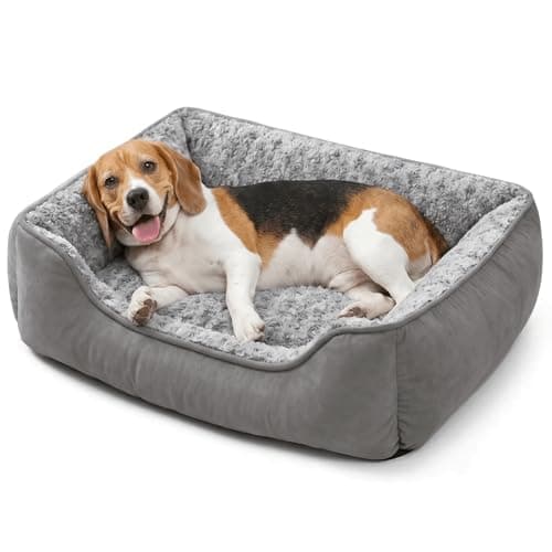 Image of Oiilores Dog Sofa Bed Washable for Small Medium Dogs, Soft Plush Calming Beds with Non-Slip Bottom - Anti-Anxiety Rectangle Puppy Mat (60 x 45 cm, Grey)