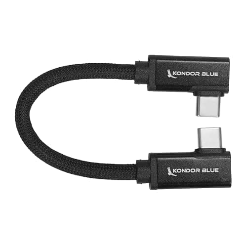 Image of KONDOR BLUE | 6" Dual Right Angle USB-C Braided Cable for 8K Data and Power Delivery | Features 3.2, 20Gb/s 100W, 8K Video Data Transfer & Fast Charging Capability | Black