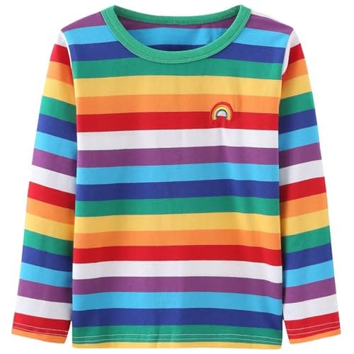 Image of Boys Long Sleeve t Shirt Kids Rainbow Striped top Boys Girls Halloween Tshirt top Age 3-4 Years