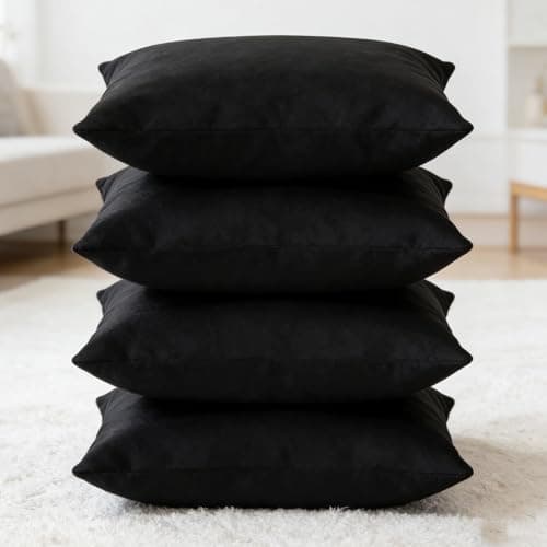 Image of Traziewell Black Cushion Covers 45 x 45 cm Set of 4 with Invisible Zipper Throw Pillow Cushion for Home Décor, Bedroom & Sofa (18x18 Inchs) 6114