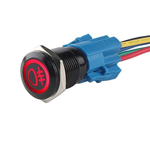 Image of ETOPARS Black Shell 12V Car Vehicle Red LED Light Rear Fog Push Button Stainless Steel Metal Toggle Switch 19mm Socket Plug