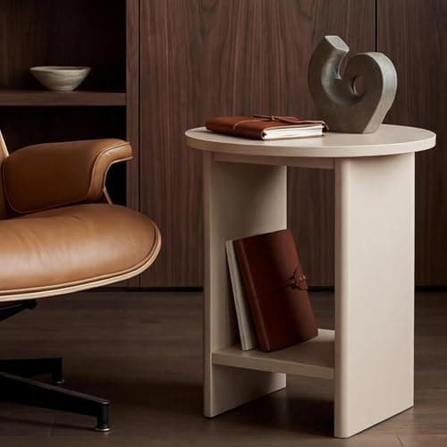Image of Blisswood Painted Finish Side Table, Small Round Bedside Table, 2 Tier End Table with Storage Shelves, Sofa Side Table, Corner Nightstand for Living Room Bedroom, Home Office Furniture (Taupe)