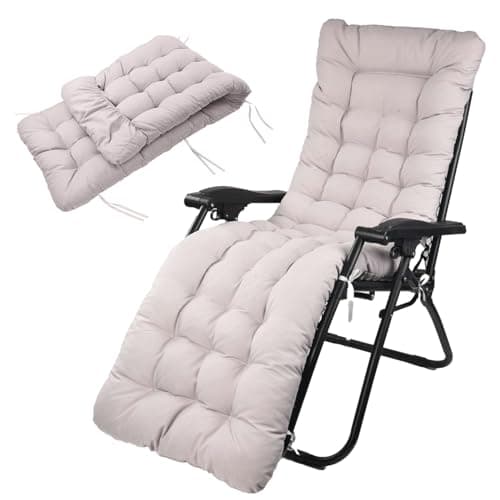 Image of wawofun Sun Lounger Cushions Only, 170 * 53cm Garden Sunlounger Cushions with Top Cover Garden Recliner Chair Seat Pads Sunbed Cushion for Indoor Outdoor Patio Yard Beach (Grey)