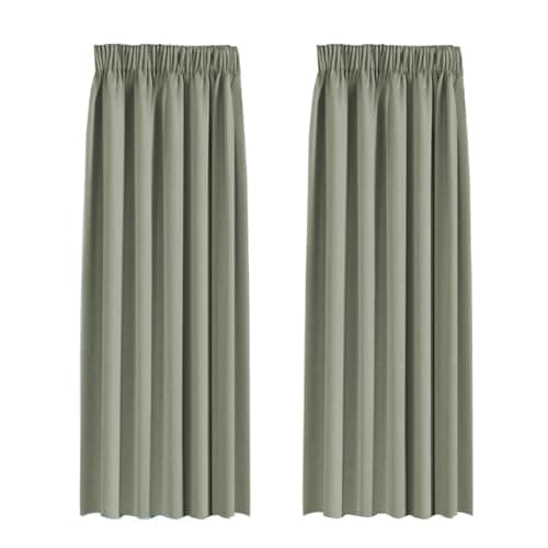 Image of BellaHills Blackout Curtains Pencil Pleat Bedroom Curtain Panel for Privacy Protected Thermal Insulated Window Treatment for Living Room 2 Panels, 66 x 90 Inch, Light Sage