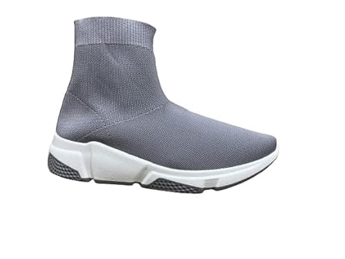 Image of KAMDIN Womens Ladies Girls stretch-knit high-top sneaker Casual Socks shoes boots (Grey, UK Footwear Size System, Adult, Women, Numeric, Medium, 7)