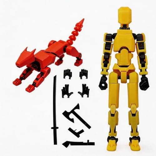 Image of 2pcs T13 Action Figure Robot Activity Model Dog with Articulars Multi-Jointed Movable Robot 3D Printed Mannequin Dummy 13 Animal 3D Printed DIY Model Lucky 13 Titan 13 desktop decoration (yellow-red)
