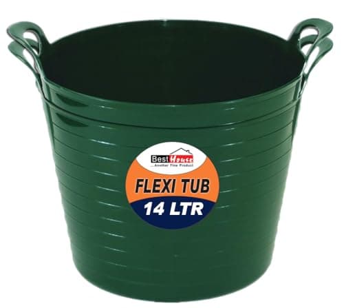 Image of Best House | 2 Pcs of Flexi Tub with Handles | 14 Litres | Green | Garden Tubs | Plastic Storage Container for Home, Washing, Garden Waste and DIY Projects - (Pack of 2)