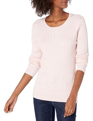 Image of Amazon Essentials Women's Lightweight Cable Knit Long-Sleeve Crewneck Jumper (Available in Plus Size), Light Pink, S