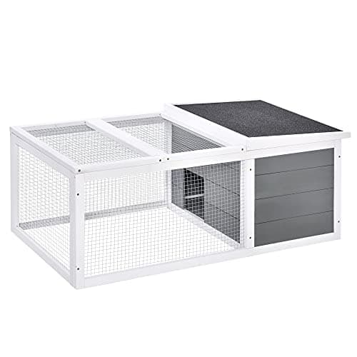 Image of PawHut Rabbit Hutch Guinea Pig Hutch Wooden Small Animal Cage Rabbit Run Duck House with Openable Roof for Indoor Outdoor 115 x 66 x 47.5 cm