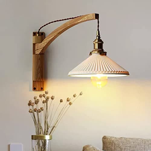 Image of ISCBAFYX Wall lamps, In Wall Light Wall Sconce with White Ceramic Lampshade, Lighting Walnut Wall Lamps for Living Room