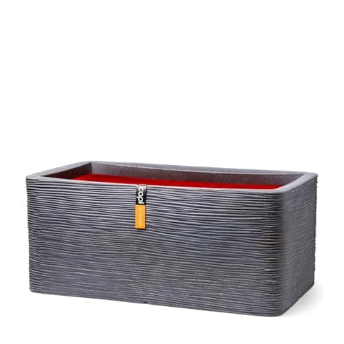 Image of CAPI EUROPE - Planter rectangle Rib NL - 73x39x32 - Dark grey - Opening Ø31 - Pot for indoor and outdoor use - Shatterproof - 100% recyclable - KDGR963