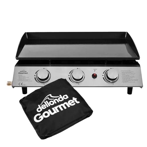 Image of Dellonda 3 Burner Portable Gas Plancha 7.5kW BBQ Griddle, Supplied with PVC Cover, Stainless Steel - DG233