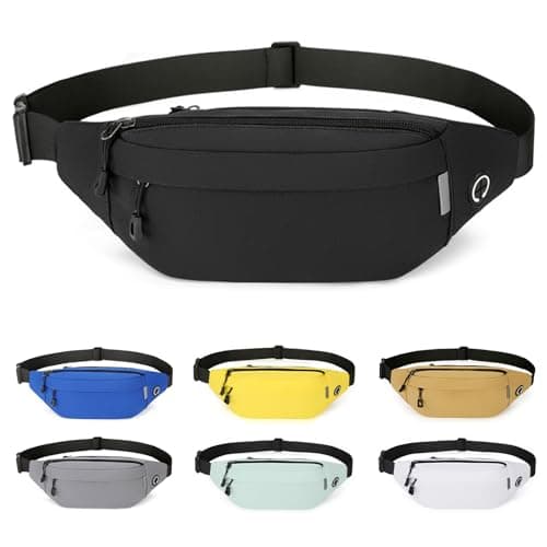 Image of RISIPU Bumbags for Ladies Men,Waterproof 3 Zip Pockets Waist Bag with Headphone Jack and Adjustable Strap,Lightweight Bum Bag for Sport Running Hiking Cycling Travel (Black)