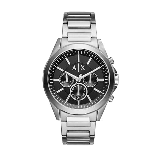 Image of ARMANI EXCHANGE Drexler Men's Quartz Watch with Black Dial and Silver Stainless Steel Bracelet AX2600