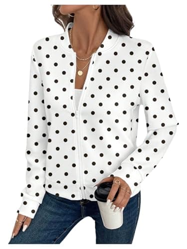 Image of GORGLITTER Women's Textured Zip Up Bomber Jackets Baseball Collar Long Sleeve Lightweight Outwear Coats White Large
