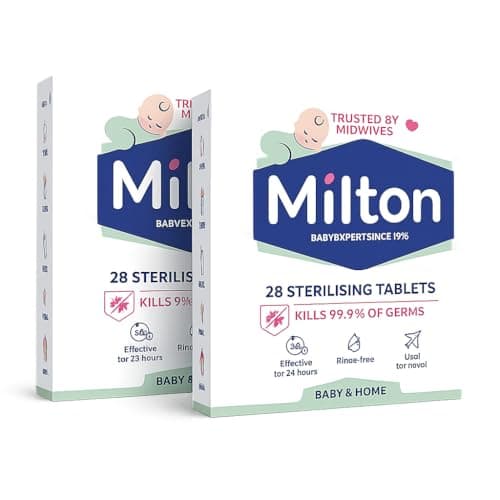 Image of Milton Sterilising Tablets 28 Pack (Pack of 2), 56 Tablets Total – Cold Water Steriliser for Baby Bottles, Breast Pumps & Soothers – Kills 99.9% of Germs in 15 Minutes, Ideal for Travel & Home Hygiene