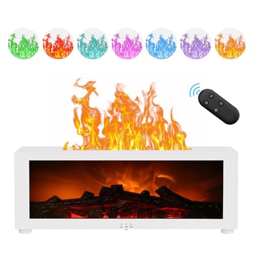 Image of 3D Flame Essential Oil Diffuser, 150ml Fireplace Flame Light Humidifier with Timer, Auto-Off Protection, 7 Colors LED Night Light and Remote Control, Aroma Diffuser for Home, Office, Bedroom (White)