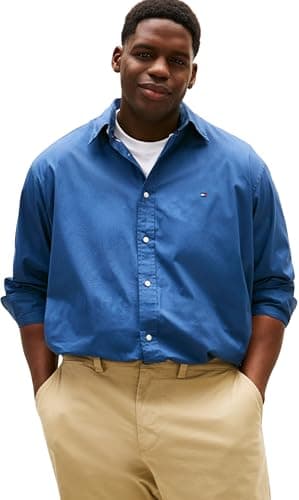 Image of Tommy Hilfiger Men BT - Flex POPLIN Solid RF Shirt MW0MW43026 L/S Shirt, Blue, 3XL_Plus