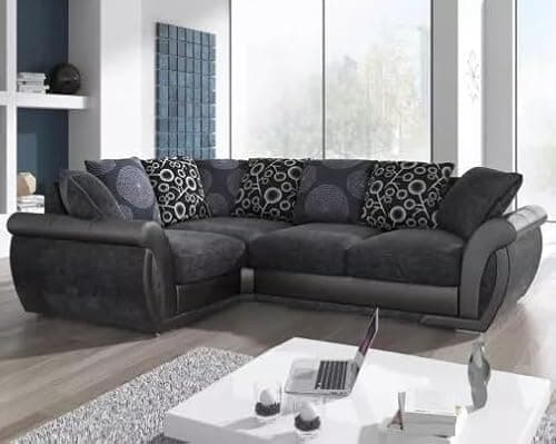Image of RestNest Shannon Sofa | Large 5 Seater Corner Suite L Shape | Grey Black Fabric Settee | Left Hand Facing Layout