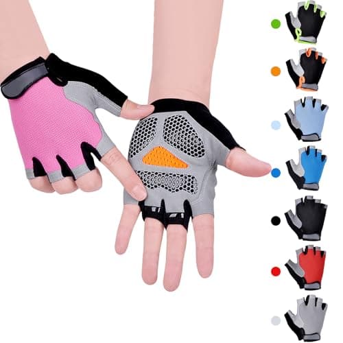 Image of CubePlug™ Kids Boy Girl Cycling Climing Half Finger Gloves GEL Padded BMX Bike Fingerless [SPI] (M, Pink)
