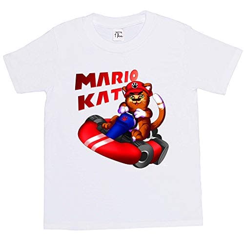 Image of 1Tee Girls Mario Kat Cat Gaming T-Shirt White 3-4 Years