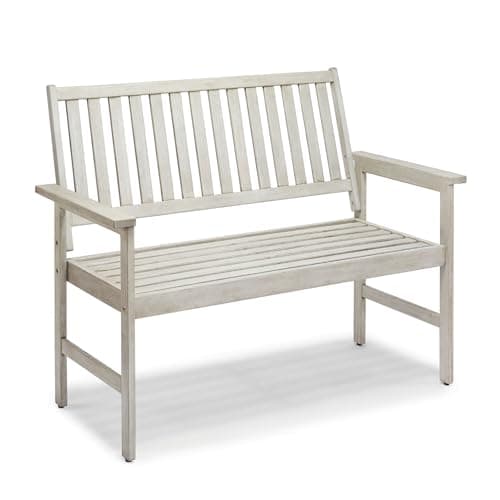Image of VonHaus Grey Garden Bench 2 Seater - Acacia Hardwood Outdoor Bench with Armrests & Teak Oil Coating - Wooden Garden Seating for 2 People for Patio & Terrace - Weather Resistant - Murcia