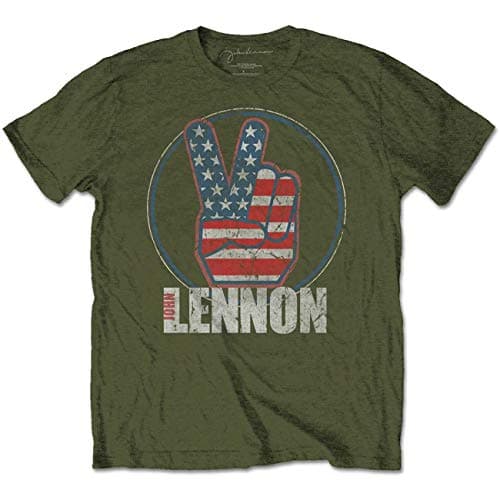 Image of John Lennon Peace Sign The Beatles Official Tee T-Shirt Mens Unisex (X-Large) Green