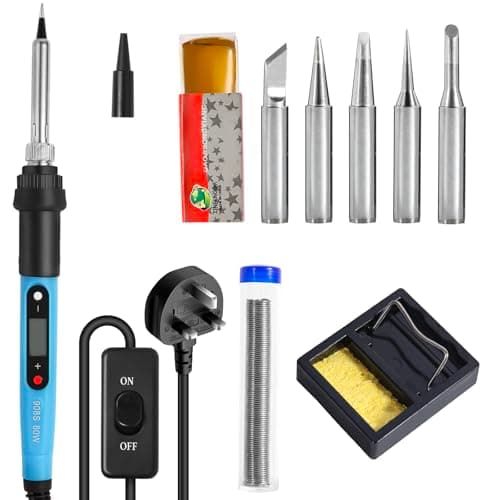 Image of FEITA Electric Soldering Iron Kit with 80W LCD Digital Adjustable Temperature Soldering-Iron, 5 Soldering Tips, Rosin Flux, Solder Wires & Stand, Electrical Soldering Kit for Electronics