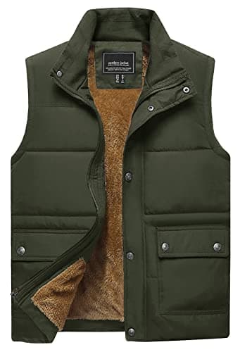 Image of TACVASEN Men's Outerwear Gilets Fleece Lined Body Warmer Winter Thermal Sleeveless Jacket Outdoor Windproof Quilted Fishing Gilet Army Green, L