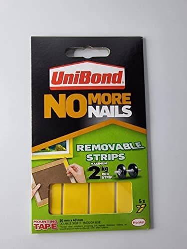 Image of Unibond No More Nails Removable Mounting Tape Adhesive 2kg Per Strip (Pack of 5 Strips)
