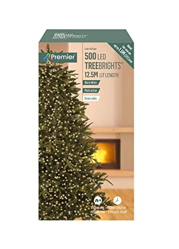Image of Premier Decorations 500 Supabright Christmas TREEBRIGHT Festive Lights, Warm White LEDs with Green Cable, 12.5m